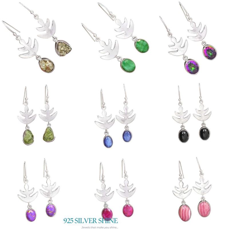 925 Sterling Silver Handmade Earrings In Rainbow Calsilica Gemstone Jewelry 925SE2166_3