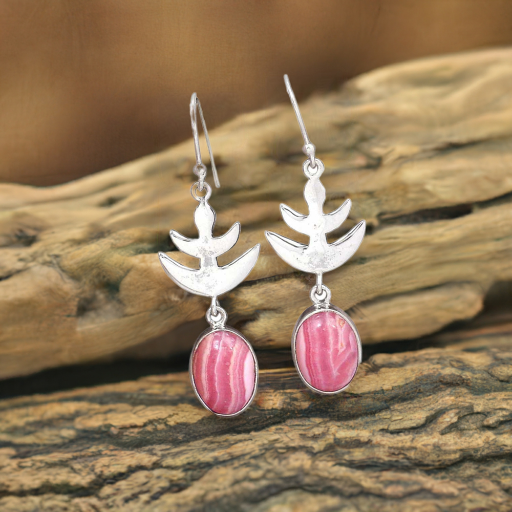 925 Sterling Silver Handmade Earrings In Rhodochrosite Gemstone Jewelry 925SE2167