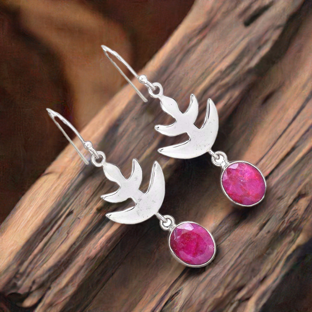 925 Sterling Silver Handmade Earrings In Dyed Ruby Gemstone Jewelry 925SE2169