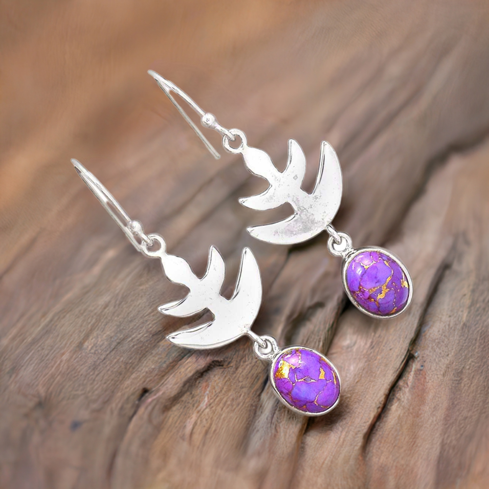 925 Sterling Silver Handmade Earrings In Mohave Purple Turquoise Gemstone Jewelry 925SE2170