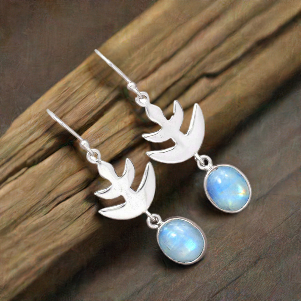 925 Sterling Silver Earrings In Natural Rainbow Moonstone 925SE2172