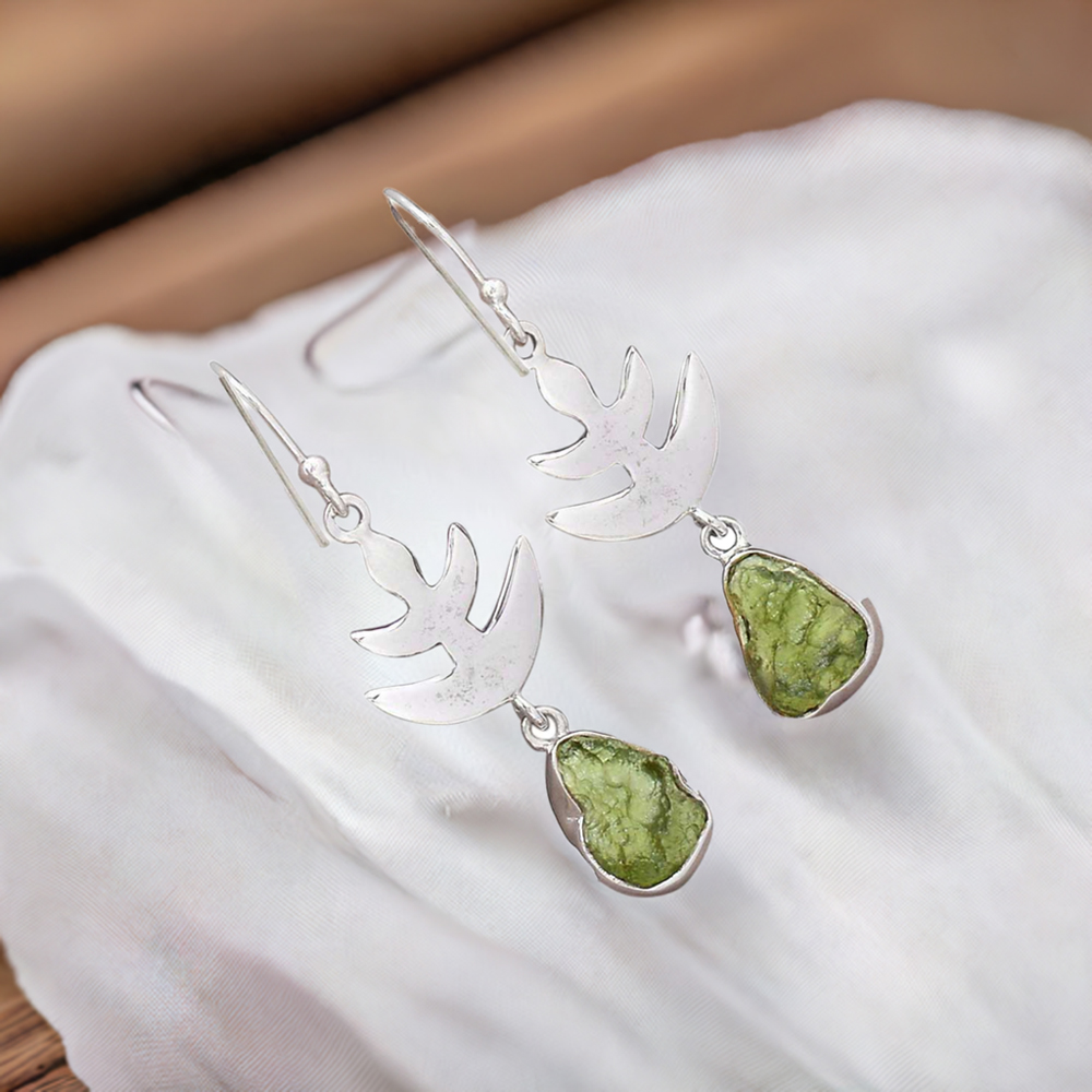 925 Sterling Silver Earrings In Genuine Moldavite Gemstone 925SE2174