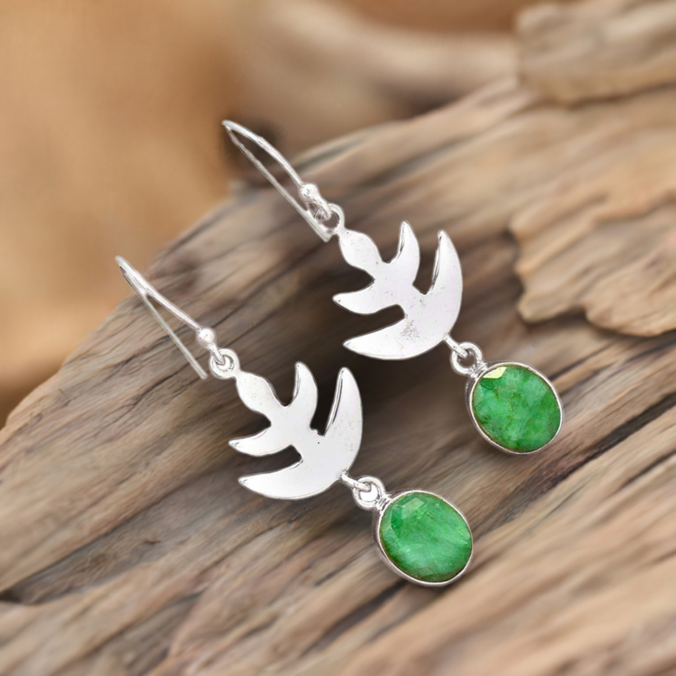 Solid 925 Silver Earrings In Natural Dyed Emerald Gemstone 925SE2175_0