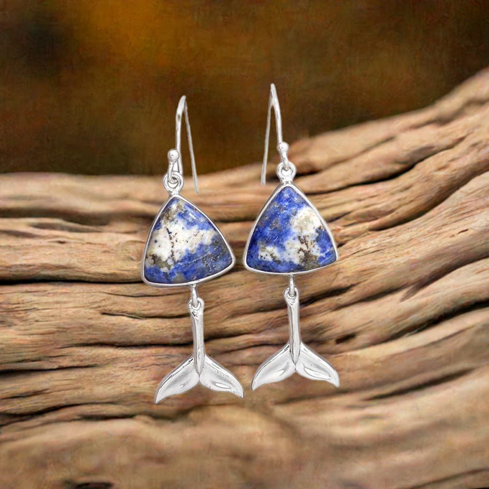 Solid 925 Silver Earrings In Genuine Sodalite Gemstone 925SE2177