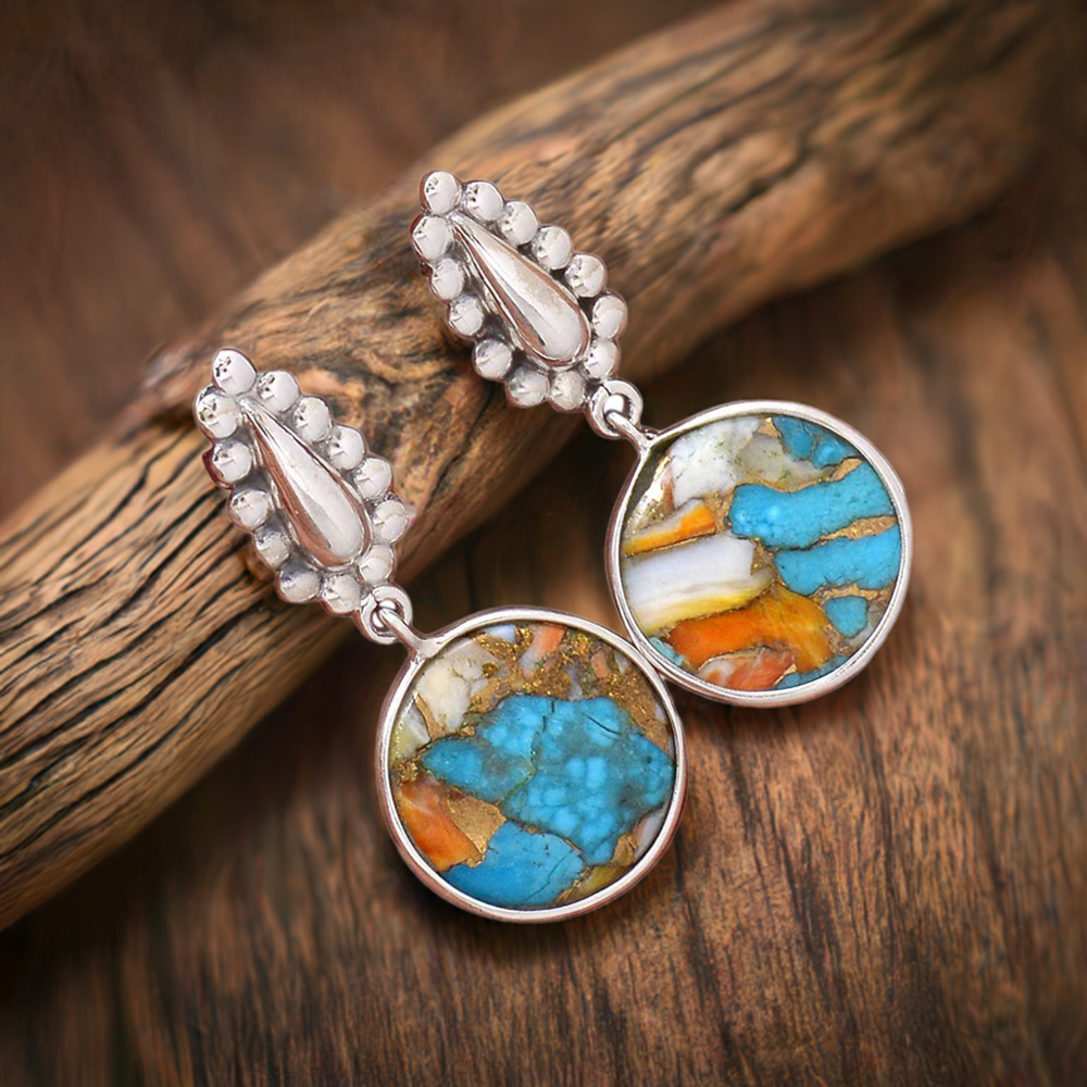 Semi Precious Oyester Turquoise Gemstone Earrings In 925 Sterling Silver 925SE2182