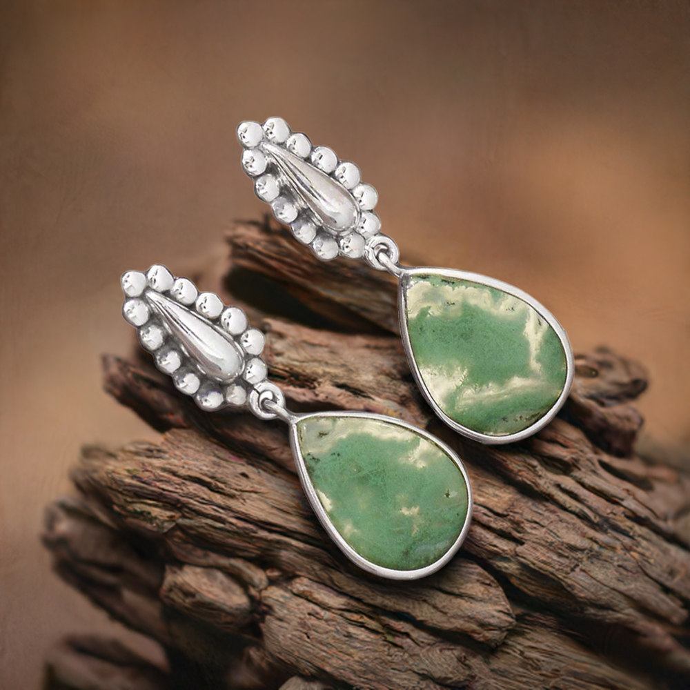 Genuine Moss Agate Gemstone Earrings In 925 Sterling Silver 925SE2183
