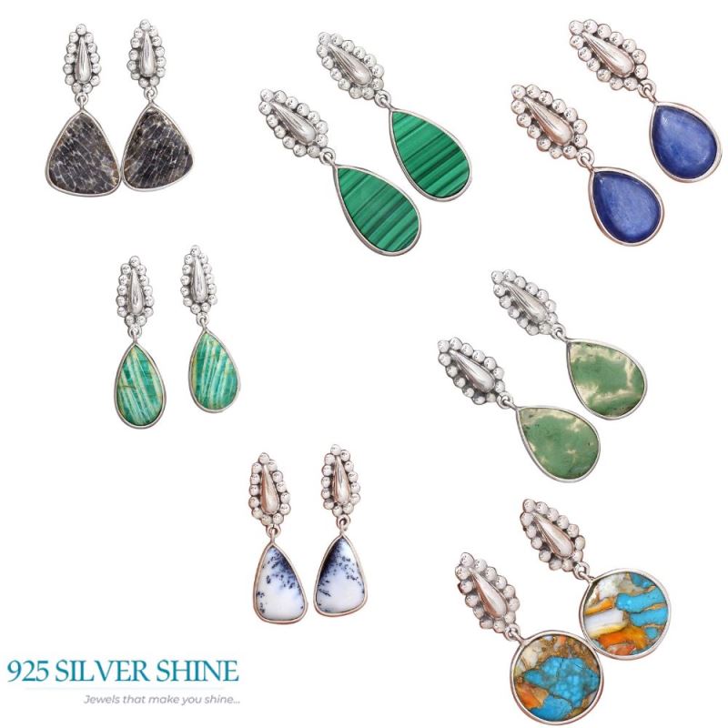 Genuine Malachite Gemstone Earrings In Solid 925 Silver 925SE2186_3