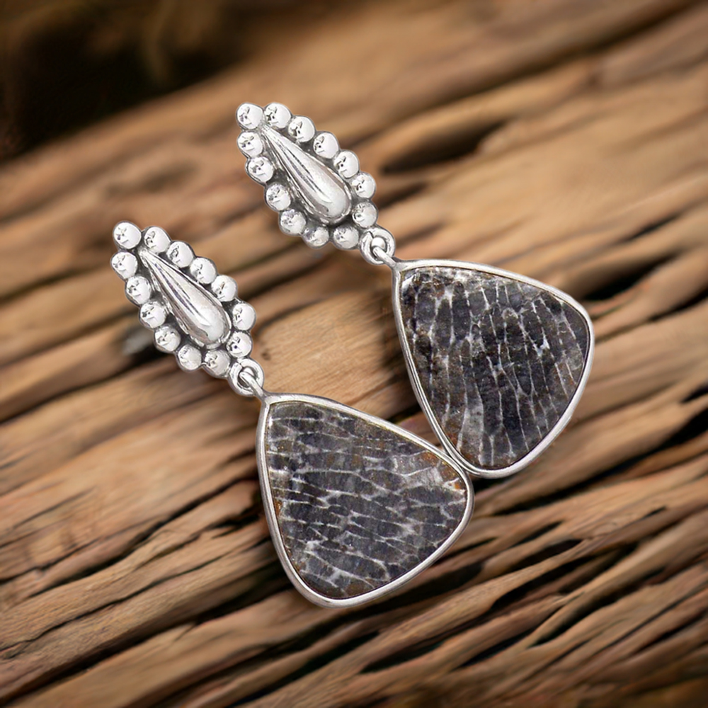 Semi Precious Jasper Gemstone Earrings In Fine 925 Sterling Silver 925SE2188