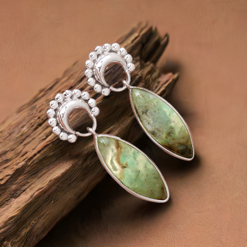 925 Sterling Silver Earrings In Semi Precious Chrysoprase Gemstone 925SE2191