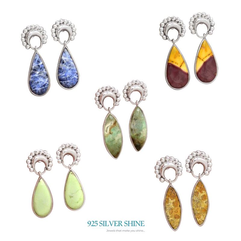 925 Sterling Silver Earrings In Semi Precious Chrysoprase Gemstone 925SE2191_3