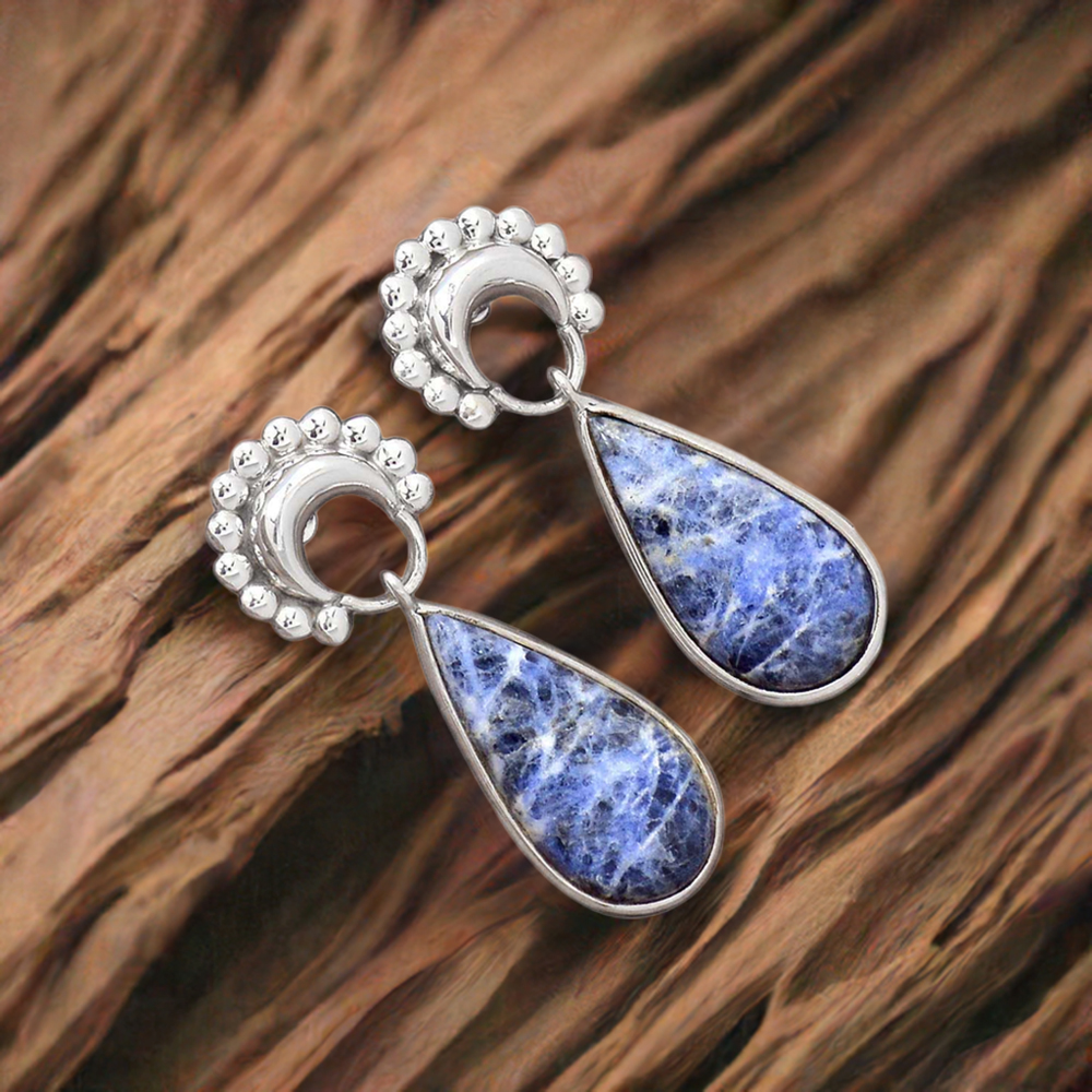 925 Sterling Silver Earrings In Natural Sodalite Gemstone 925SE2193