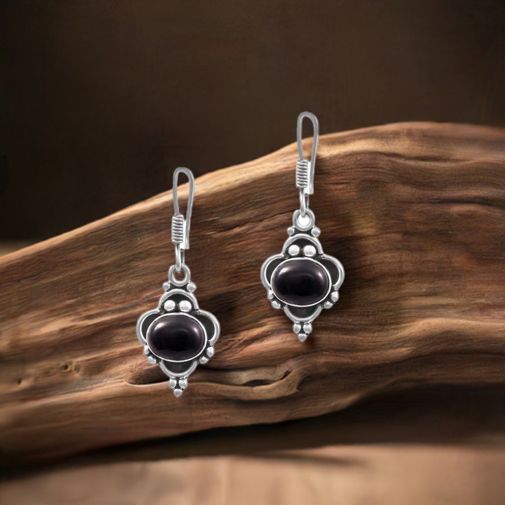 Black Onyx Gemstone Handmade Earrings In 925 Sterling Silver 925SE22