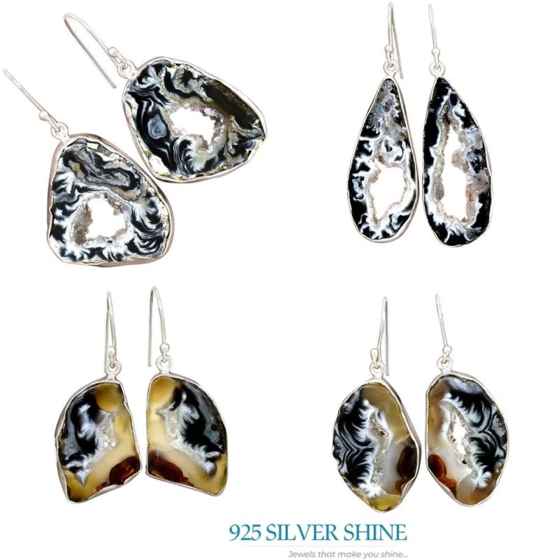 925 Sterling Silver Earrings In Semi Precious Geode Druzy Gemstone 925SE2200_3