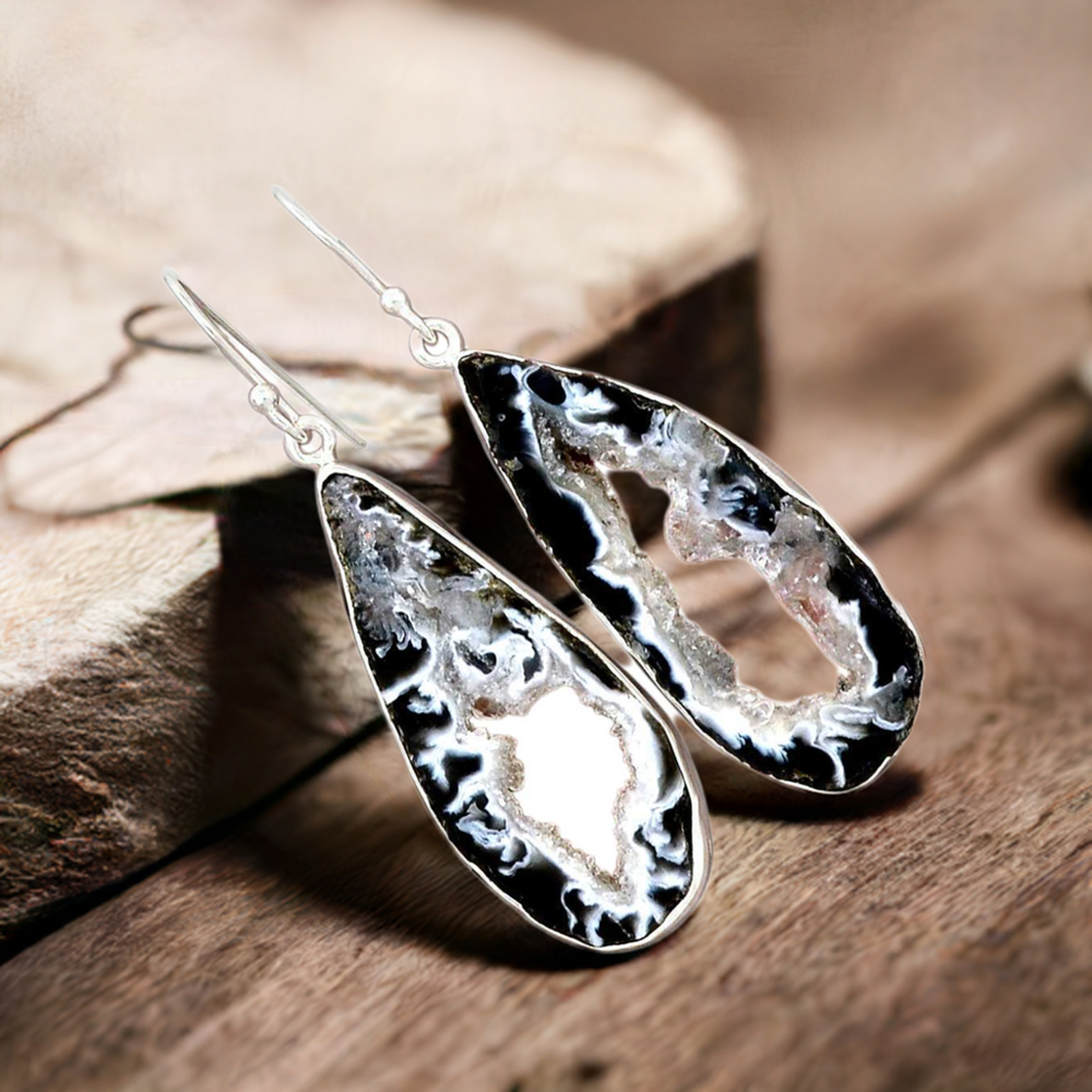 925 Sterling Silver Earrings In Genuine Geode Druzy Gemstone 925SE2201