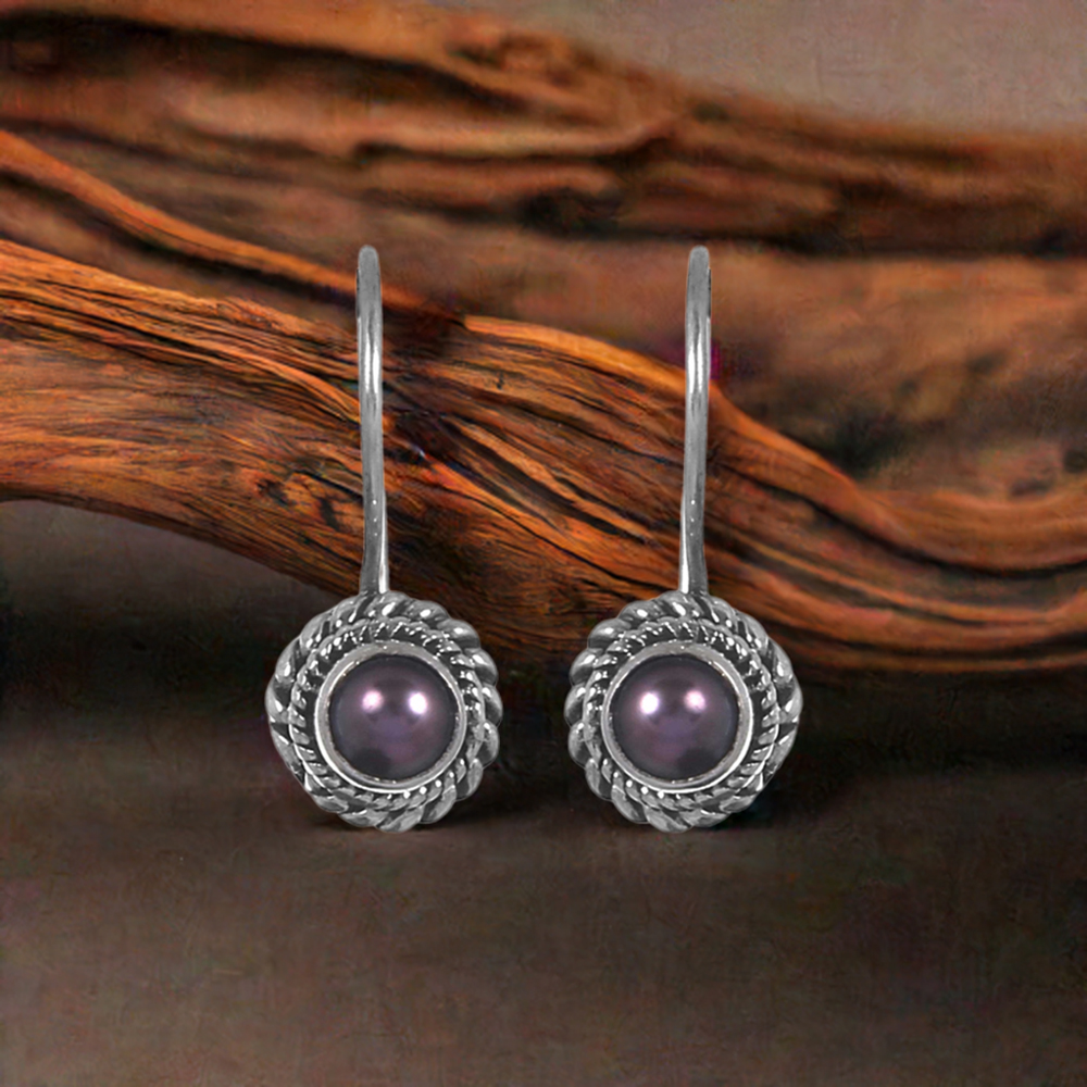 Black Pearl Gemstone Earrings In Sterling Silver Jewelry 925SE221