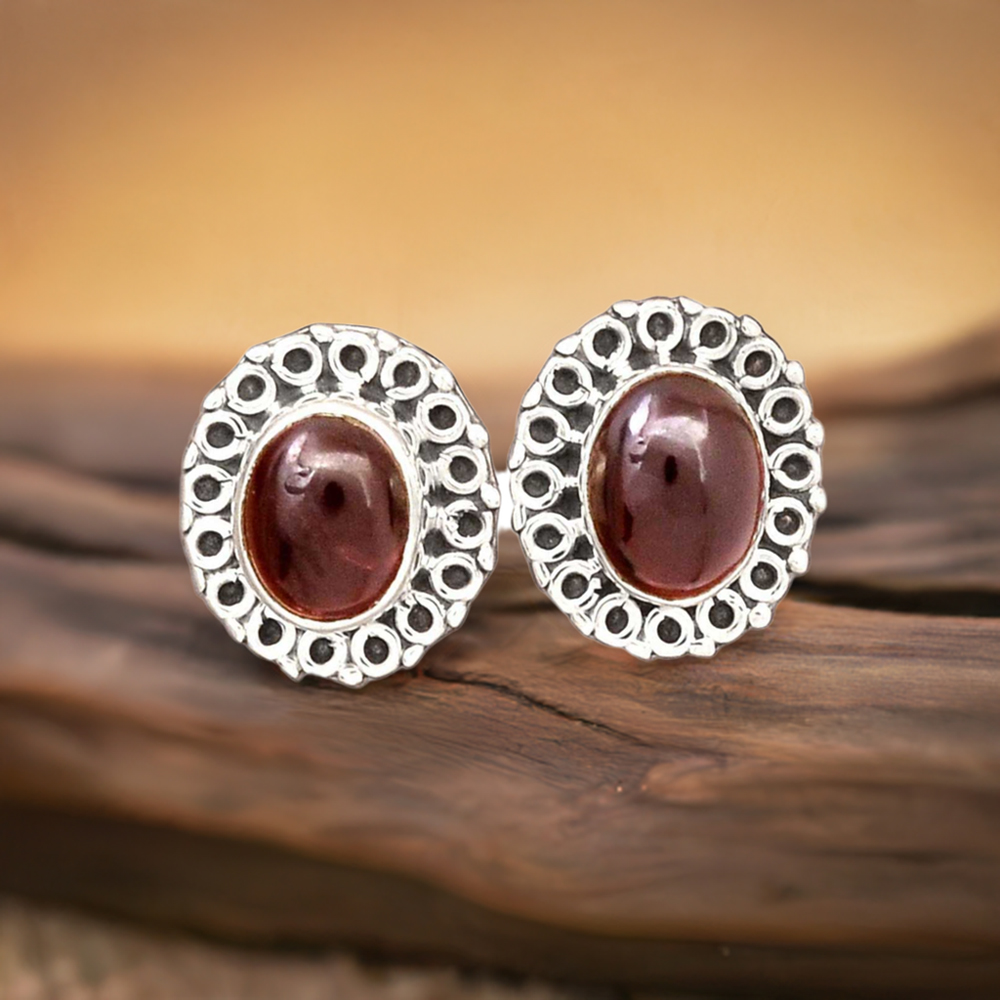 Natural Garnet Gemstone Earrings In 925 Sterling Silver Jewelry 925SE2211