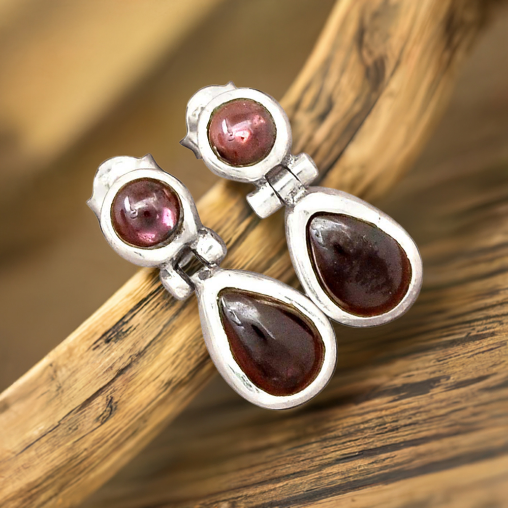 Semi Precious Garnet Gemstone Earrings In 925 Sterling Silver Jewelry 925SE2215