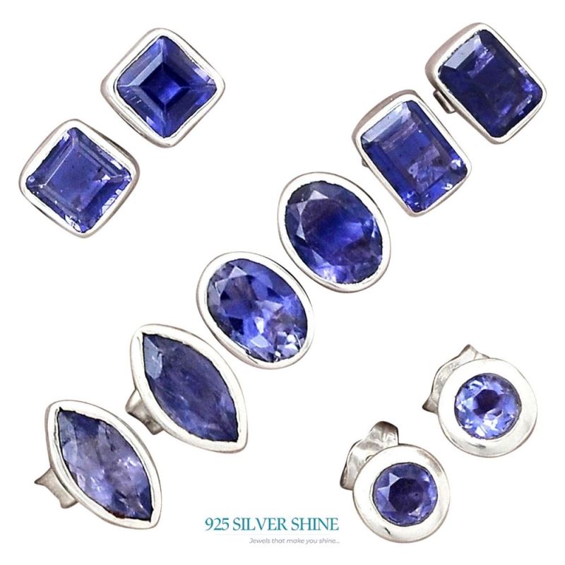 Genuine Iolite Gemstone Earrings In 925 Sterling Silver Jewelry 925SE2216_3