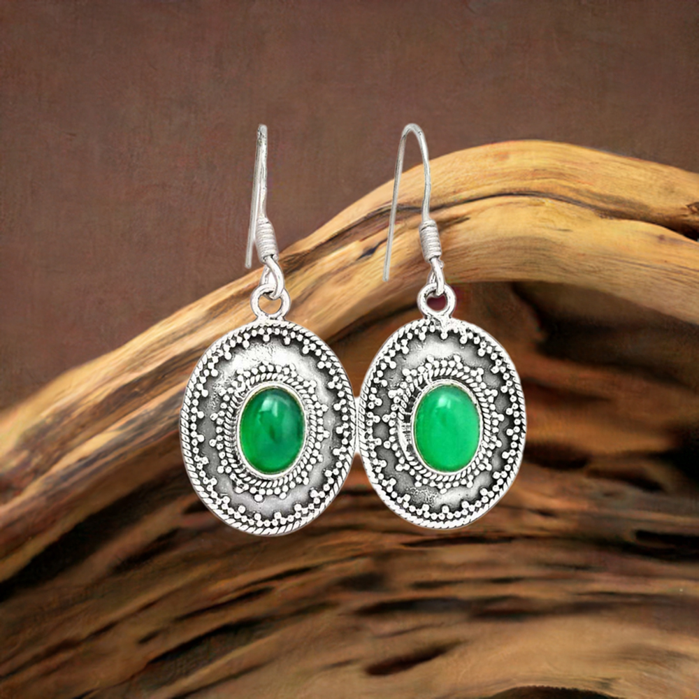 925 Sterling Silver Handmade Earrings In Green Onyx Gemstone Jewelry 925SE2221