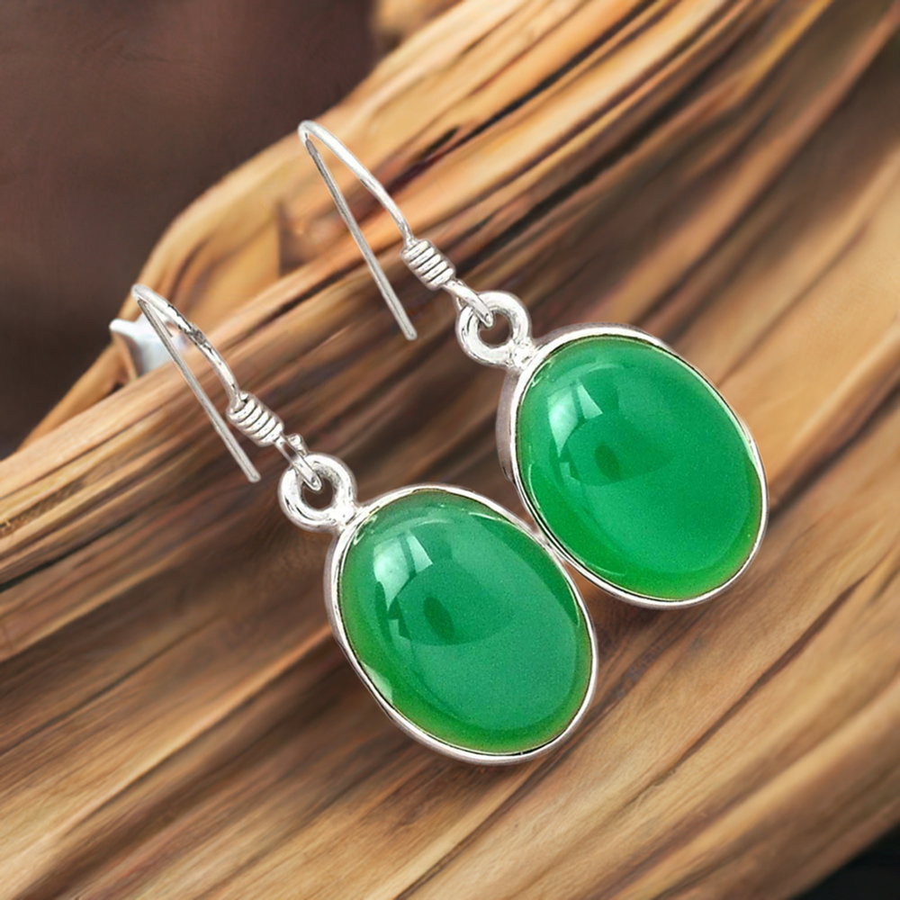 925 Sterling Silver Handmade Earrings In Green Onyx Gemstone Jewelry 925SE2222