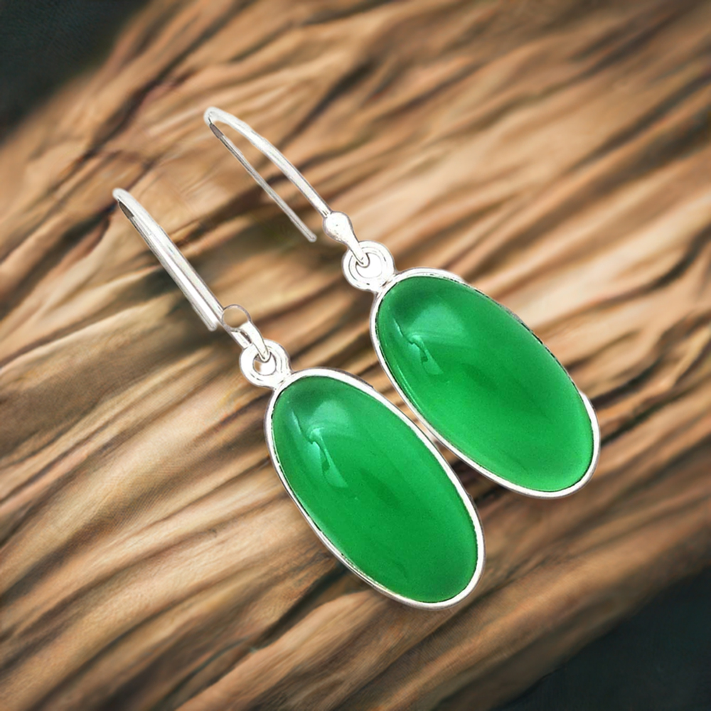 925 Sterling Silver Handmade Earrings In Green Onyx Gemstone Jewelry 925SE2223