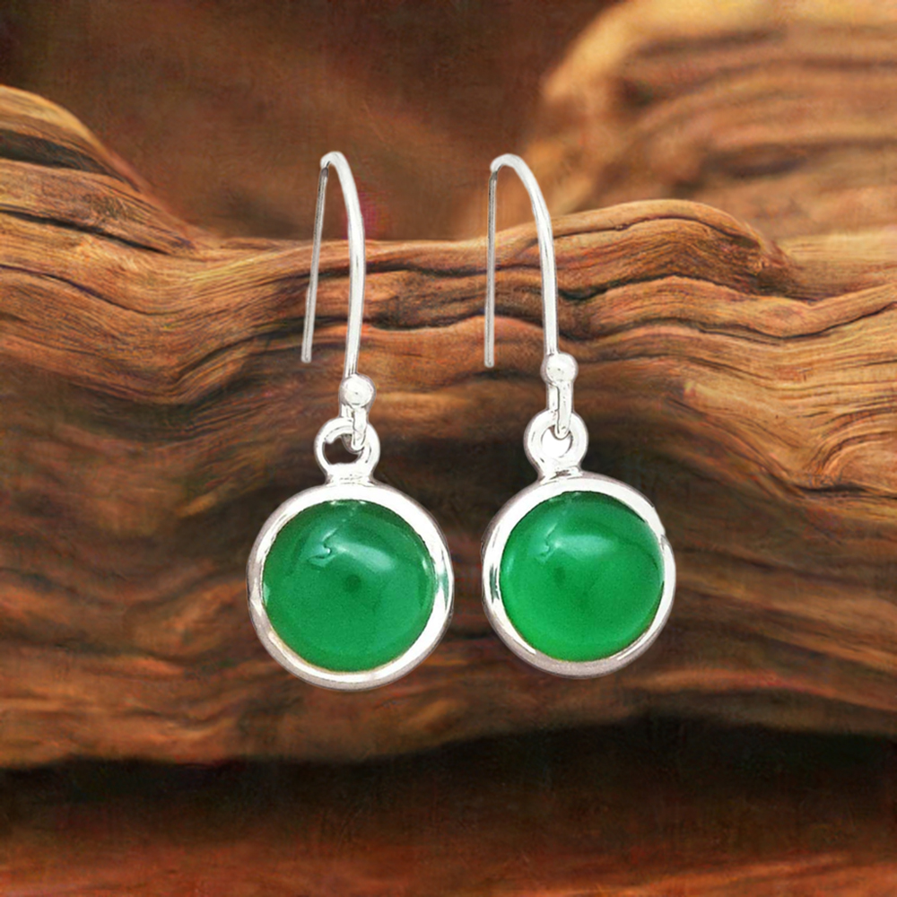 925 Sterling Silver Handmade Earrings In Green Onyx Gemstone Jewelry 925SE2224