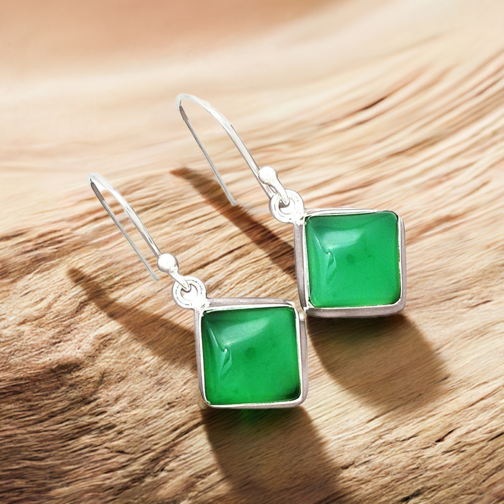 925 Sterling Silver Handmade Earrings In Green Onyx Gemstone Jewelry 925SE2225