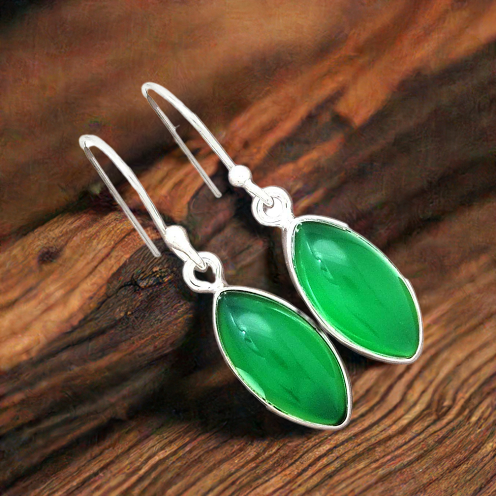 925 Sterling Silver Earrings In Green Onyx Gemstone Jewelry 925SE2226