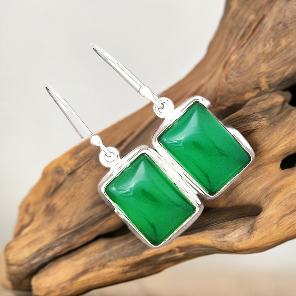 925 Sterling Silver Earrings In Green Onyx Gemstone Jewelry 925SE2227