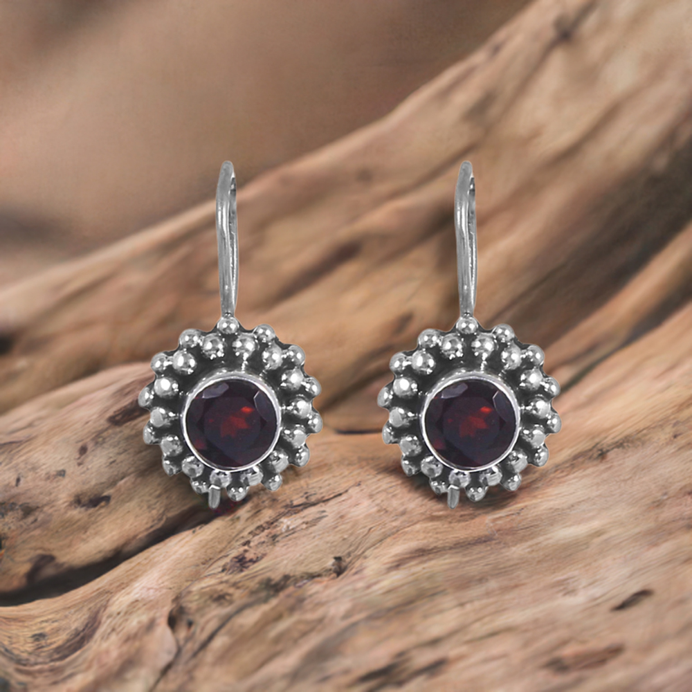 Solid 925 Silver Earrings In Semi Precious Garnet Gemstone 925SE224
