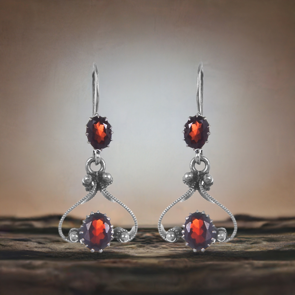 Solid 925 Silver Earrings In Genuine Garnet Gemstone 925SE225