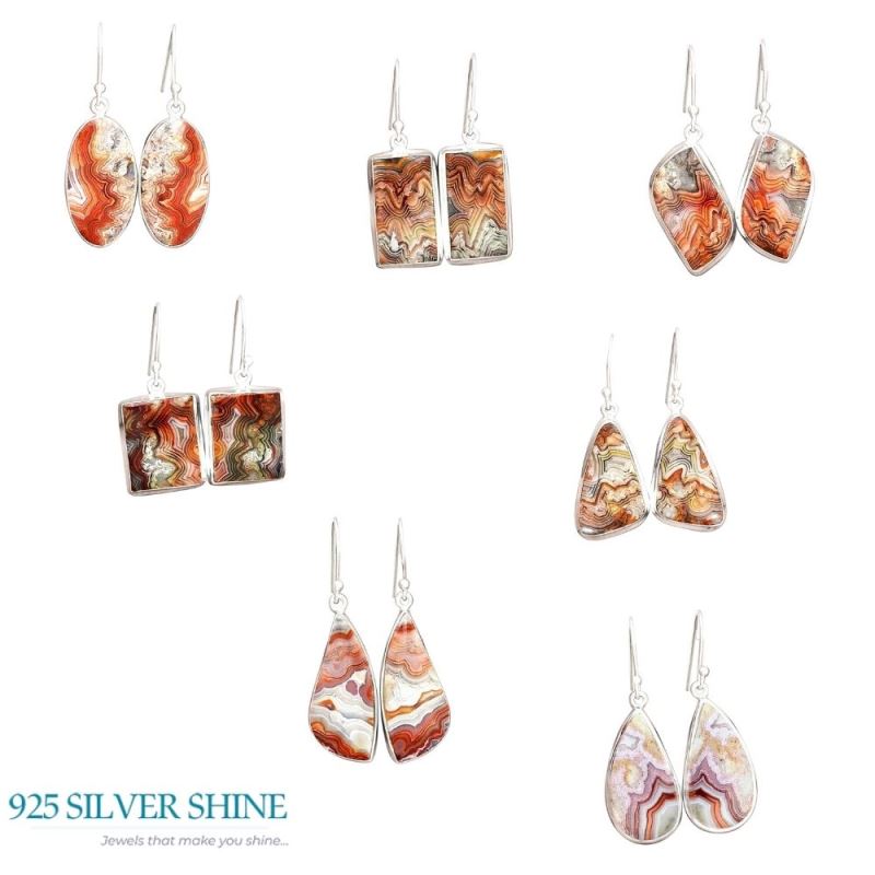 Fine 925 Sterling Silver Earrings In Semi Precious Mexican Laguna Lace Gemstone 925SE2258_3