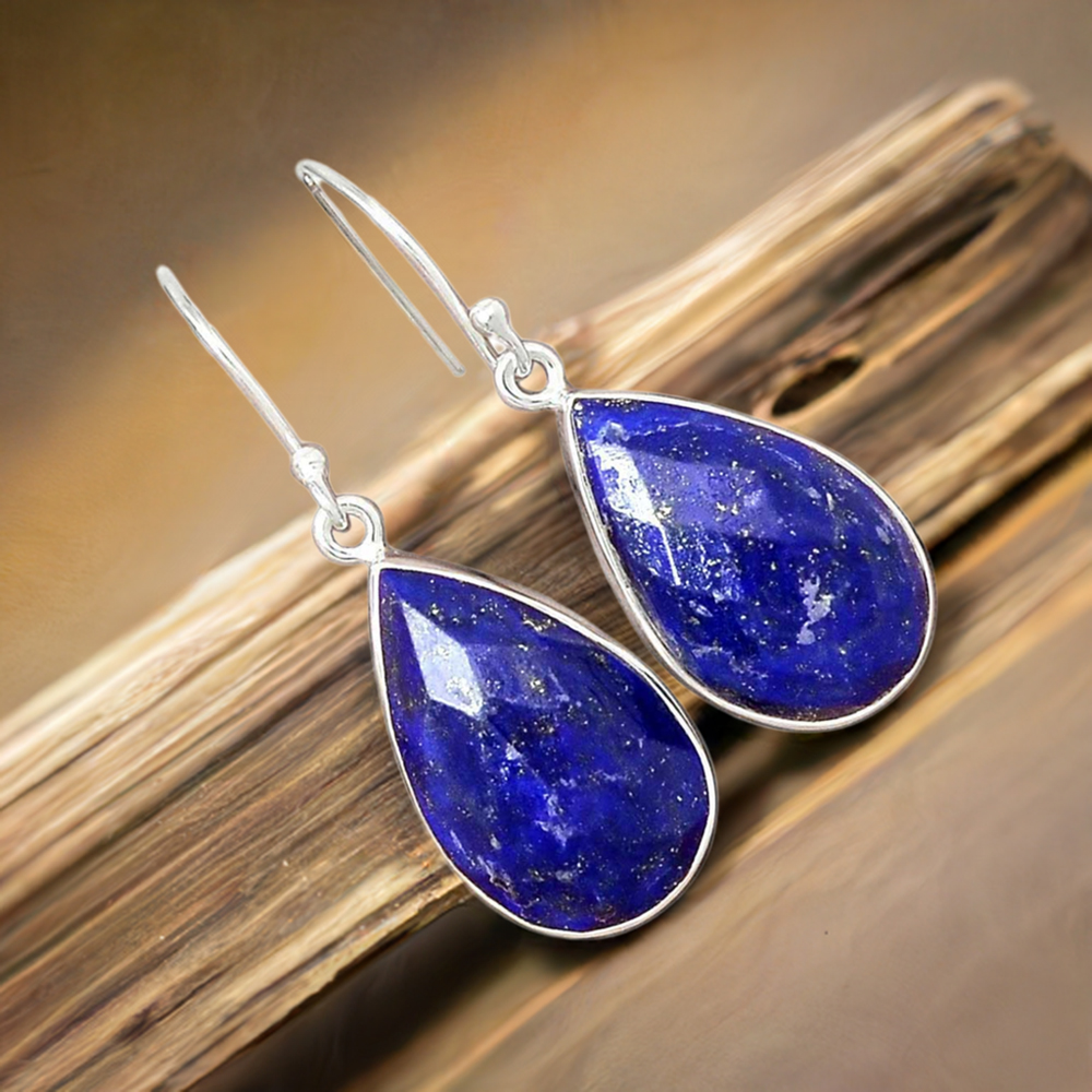 925 Sterling Silver Earrings In Semi Precious Lapis Gemstone 925SE2270