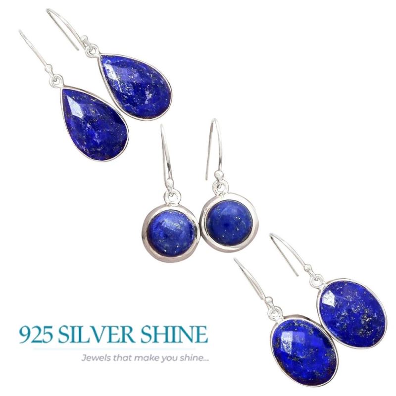 925 Sterling Silver Earrings In Semi Precious Lapis Gemstone 925SE2270_3