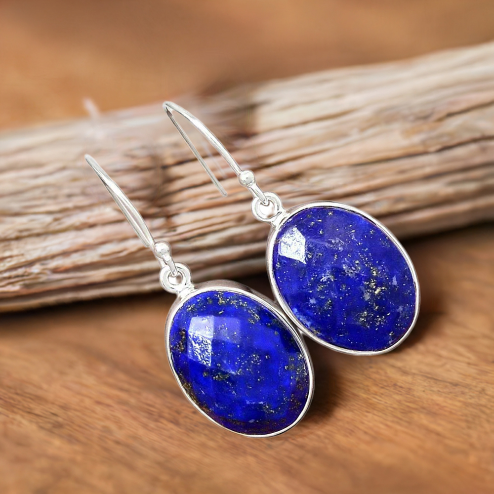 925 Sterling Silver Earrings In Genuine Lapis Gemstone 925SE2271
