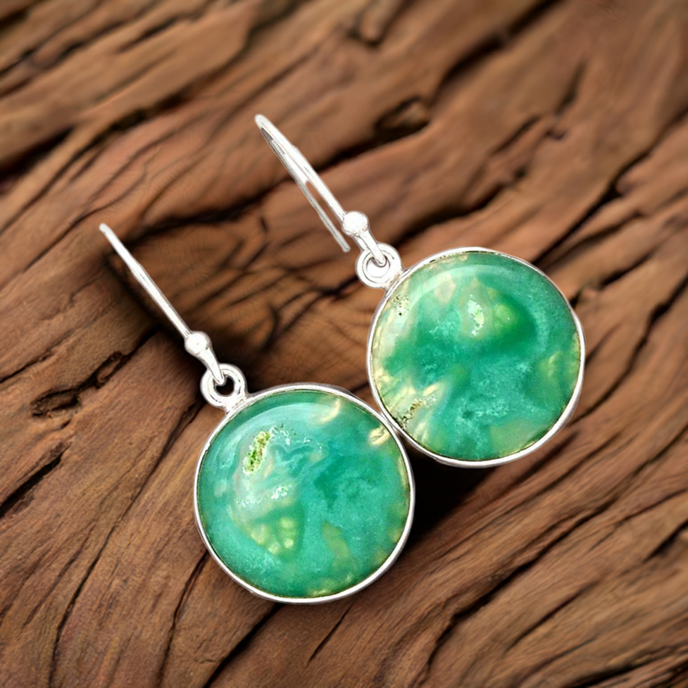 925 Sterling Silver Earrings In Genuine Chrysoprase Gemstone 925SE2274_0
