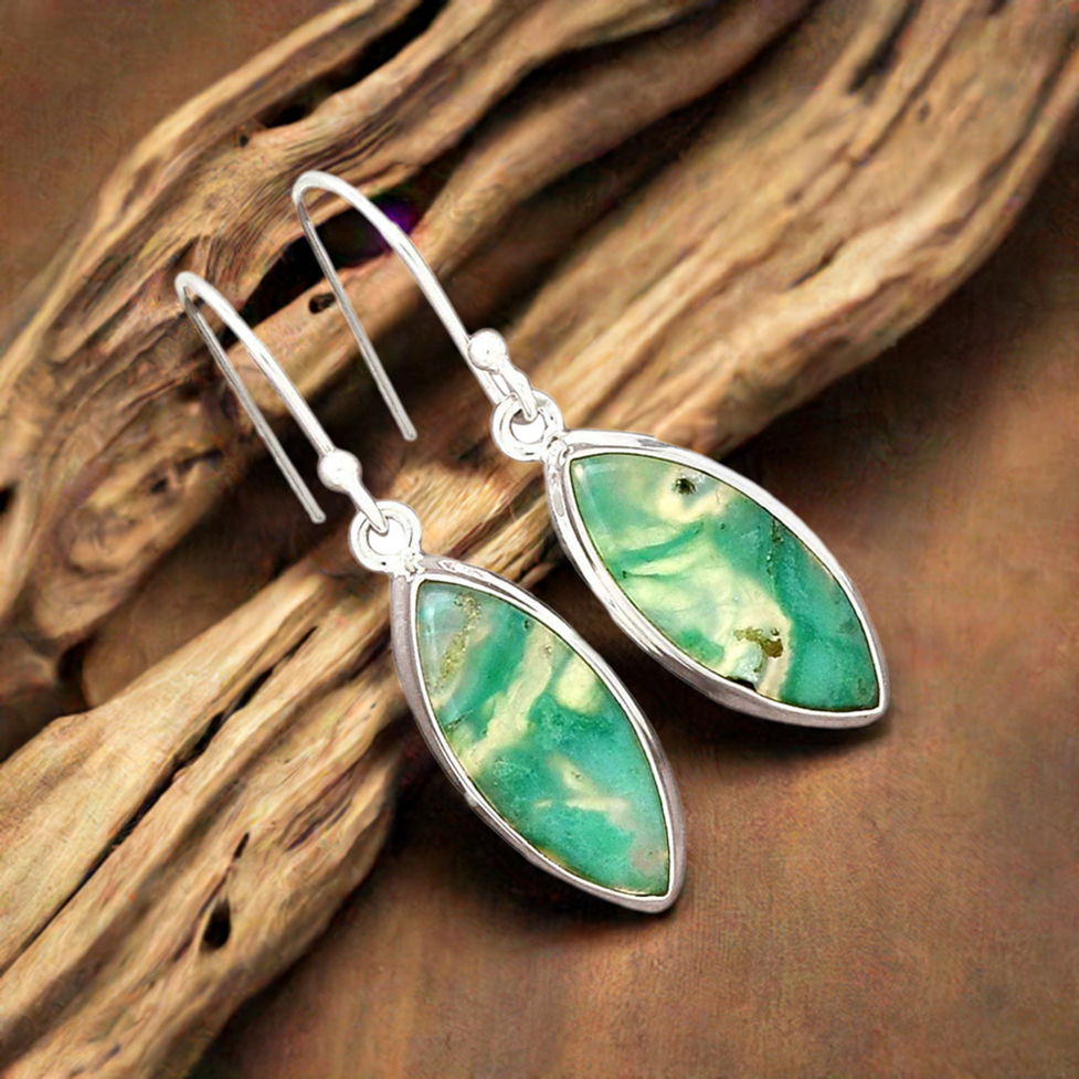 925 Sterling Silver Earrings In Natural Chrysoprase Gemstone 925SE2275_0