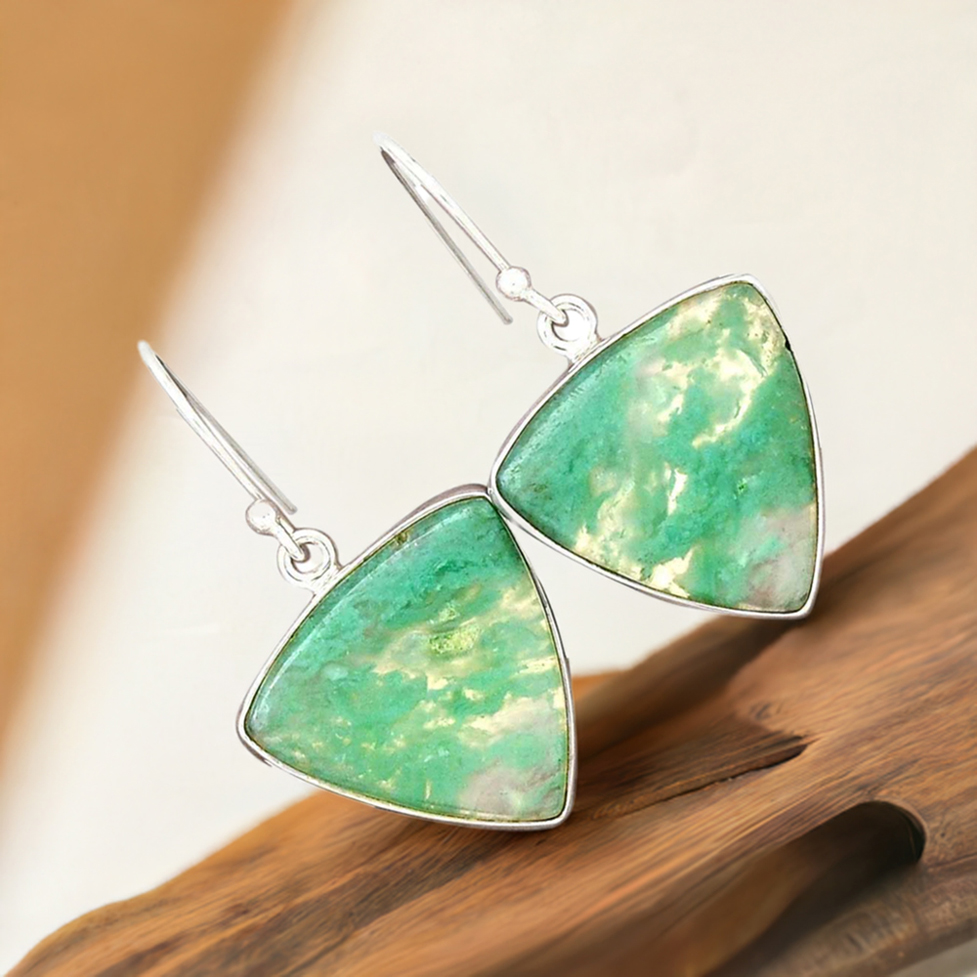 925 Sterling Silver Earrings In Semi Precious Chrysoprase Gemstone 925SE2276_0