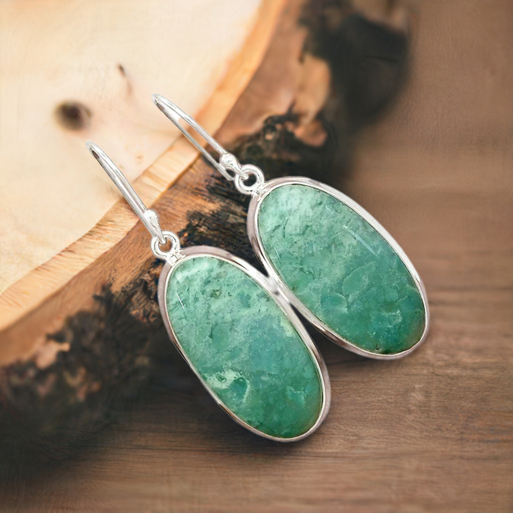 925 Sterling Silver Earrings In Genuine Chrysoprase Gemstone 925SE2277