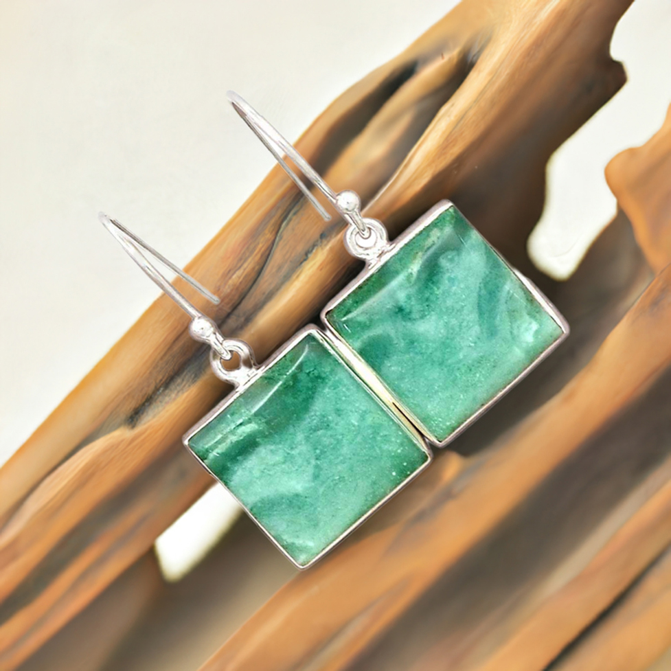 925 Sterling Silver Earrings In Natural Chrysoprase Gemstone 925SE2278_0
