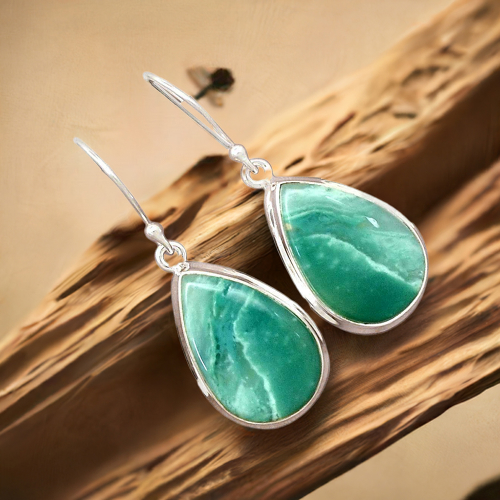 925 Sterling Silver Earrings In Semi Precious Chrysoprase Gemstone 925SE2279_0