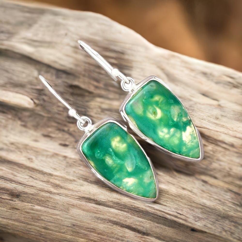 925 Sterling Silver Earrings In Genuine Chrysoprase Gemstone 925SE2280