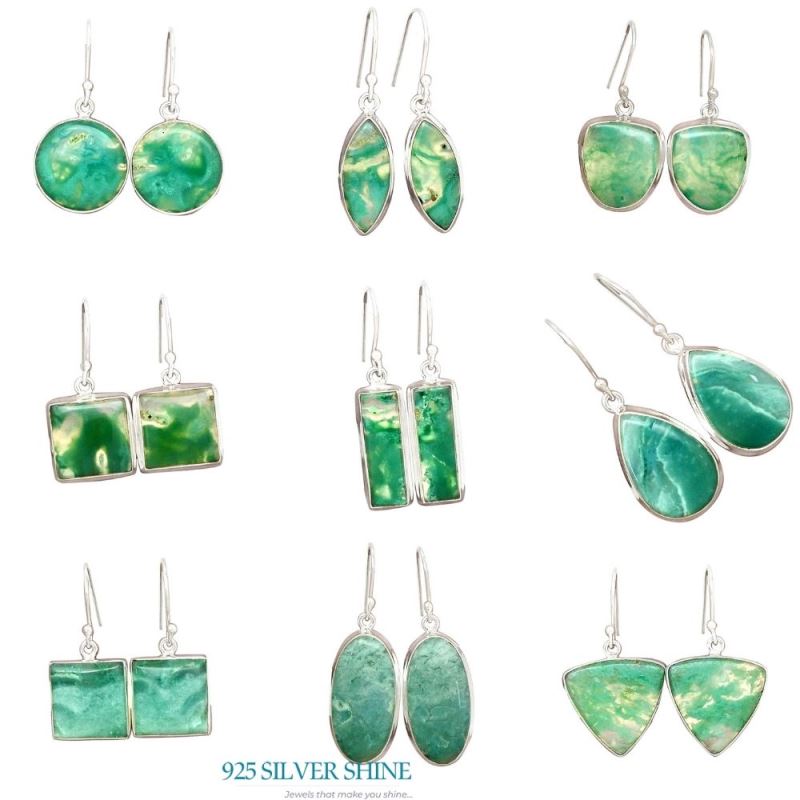925 Sterling Silver Earrings In Natural Chrysoprase Gemstone 925SE2281_3
