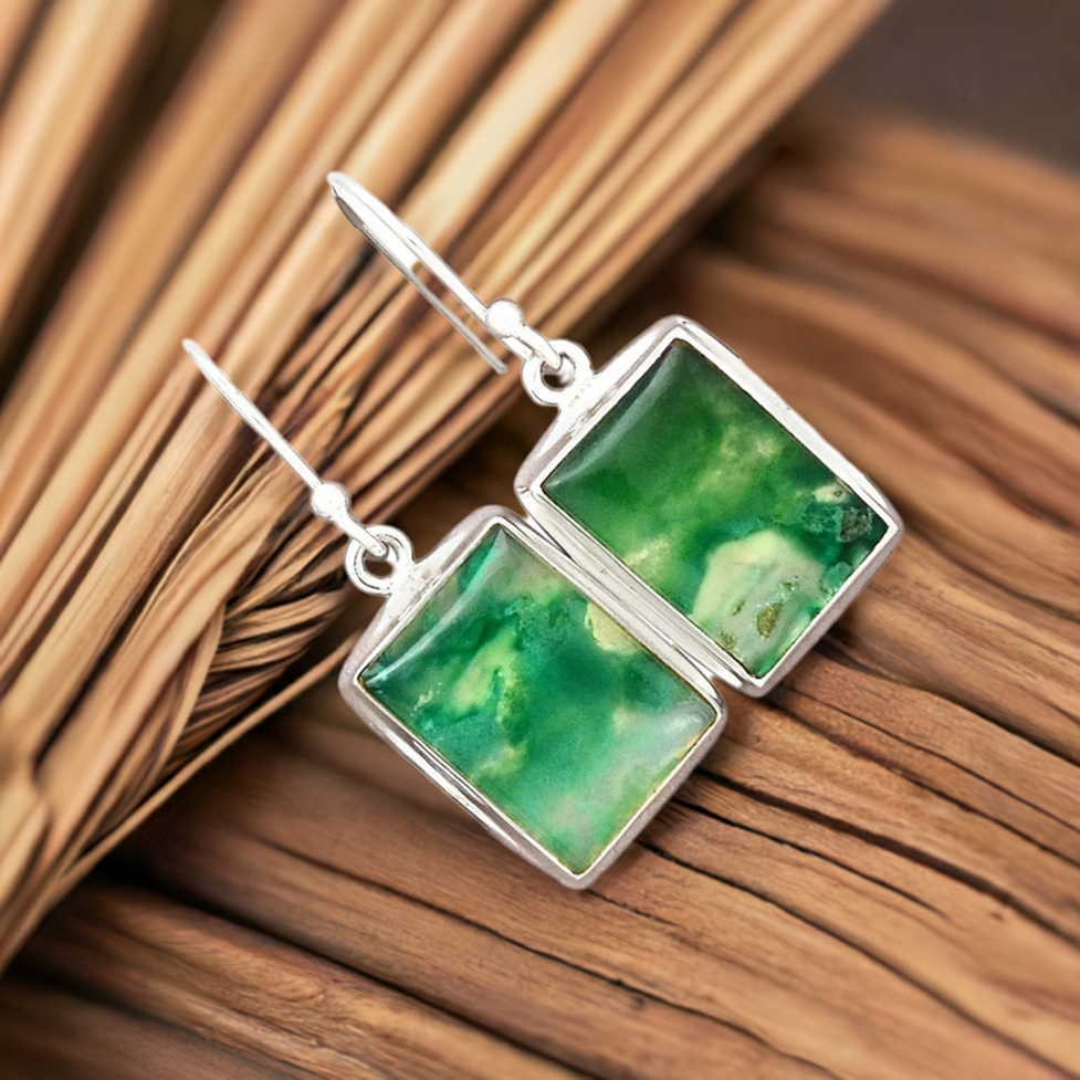 925 Sterling Silver Earrings In Semi Precious Chrysoprase Gemstone 925SE2282_0