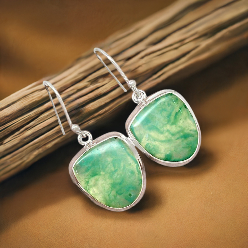 925 Sterling Silver Earrings In Genuine Chrysoprase Gemstone 925SE2283_0