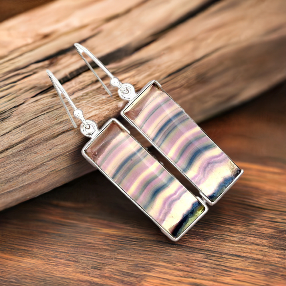 Natural Fluorite Gemstone Earrings In 925 Sterling Silver Jewelry 925SE2284