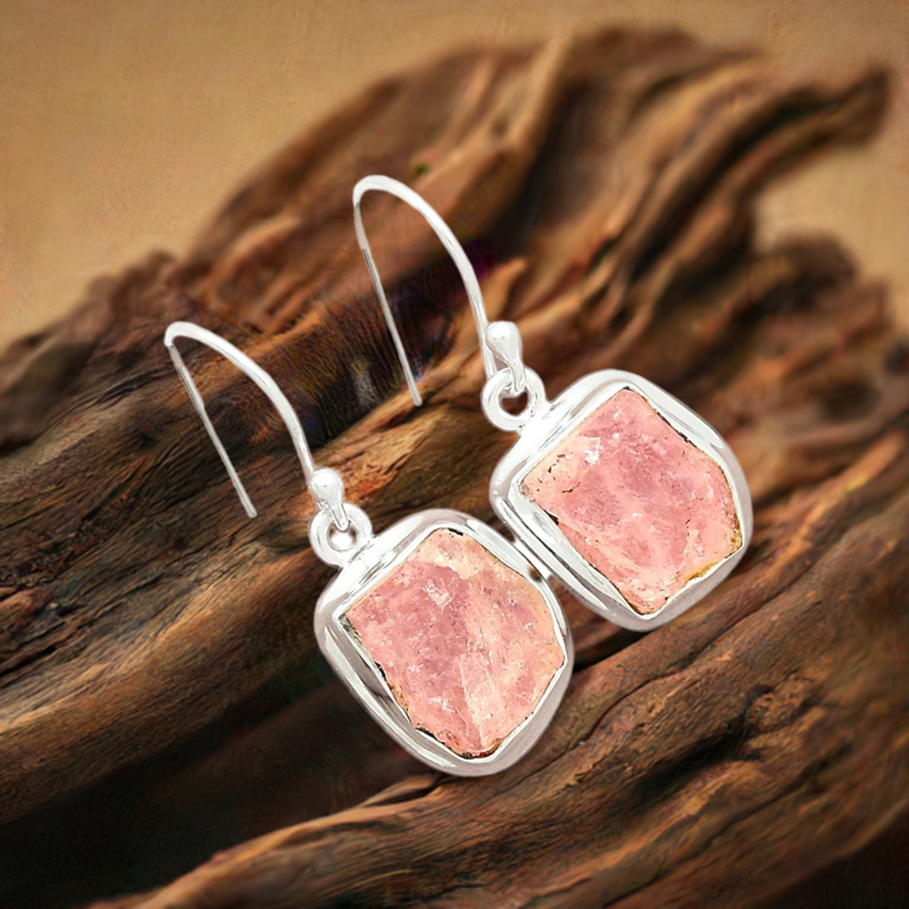 Natural Rose Quartz Gemstone Earrings In 925 Sterling Silver Jewelry 925SE2287