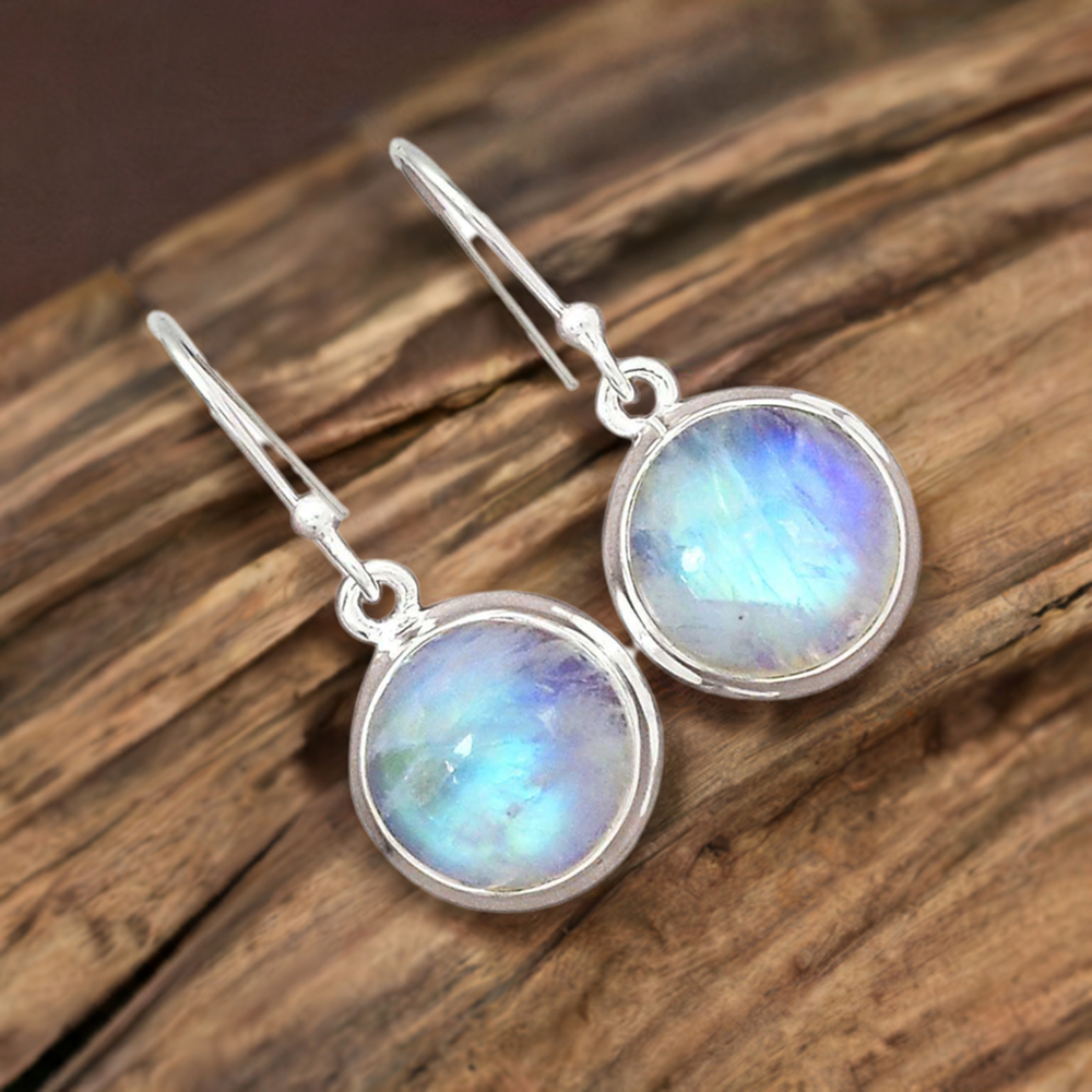 Semi Precious Rainbow Moonstone Earrings In 925 Sterling Silver Jewelry 925SE2288