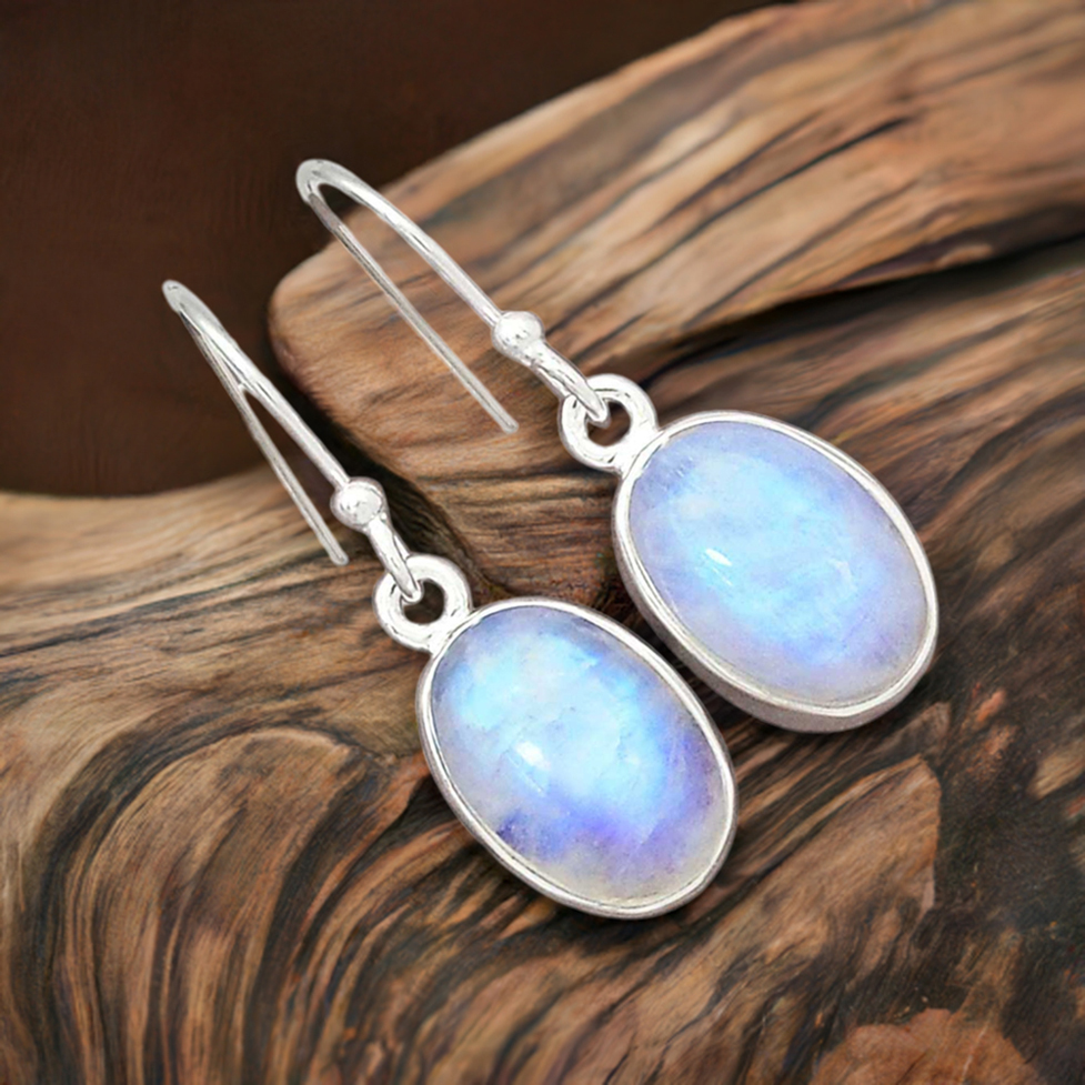 Semi Precious Rainbow Moonstone Earrings In 925 Sterling Silver Jewelry 925SE2288_0