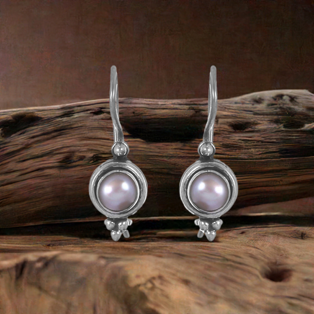 Natural Pearl Gemstone Earrings In 925 Sterling Silver 925SE229